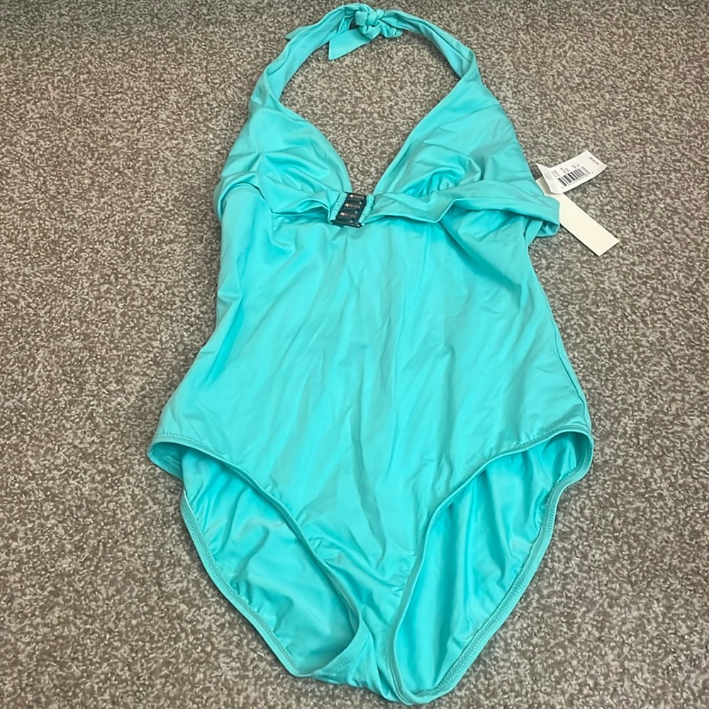 Kenneth Cole New York Turquoise Halter One-Piece Swimsuit